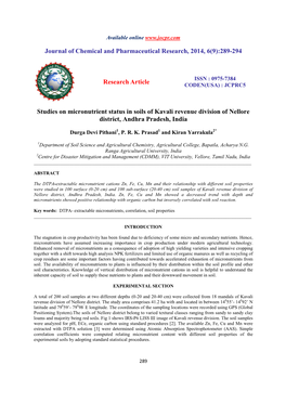 Studies on Micronutrient Status in Soils of Kavali Revenue Division of Nellore District, Andhra Pradesh, India