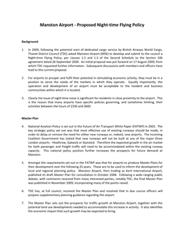 Manston Airport - Proposed Night-Time Flying Policy