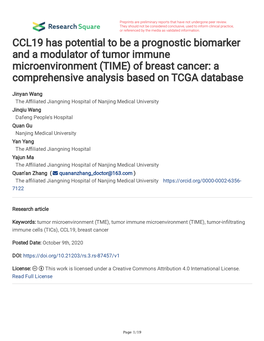 Of Breast Cancer: a Comprehensive Analysis Based on TCGA Database