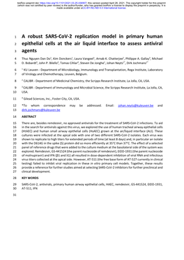 A Robust SARS-Cov-2 Replication Model in Primary Human Epithelial Cells at the Air Liquid Interface to Assess Antiviral Agents