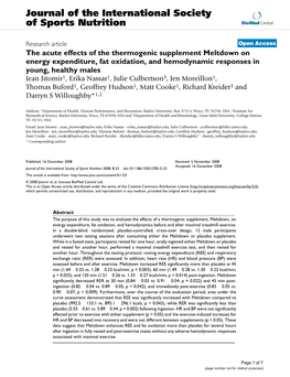 Journal of the International Society of Sports Nutrition Biomed Central