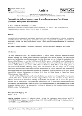 Nannophlebia Leoboppi Sp Nov., a New Dragonfly Species from New Guinea (Odonata: Anisoptera: Libellulidae)