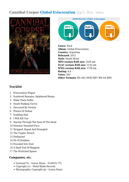 Cannibal Corpse Global Evisceration Mp3, Flac, Wma