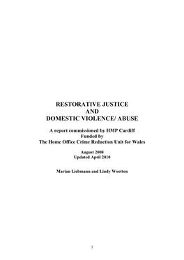 Restorative Justice and Domestic Violence/Abuse