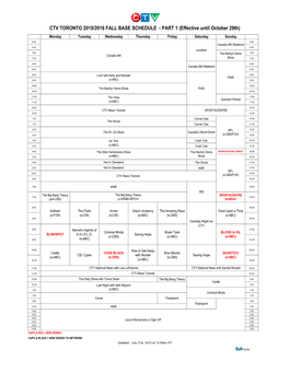 Ctv Toronto 2015/2016 Fall Base Schedule