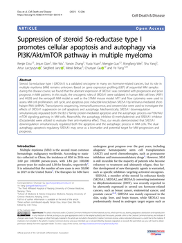 Suppression of Steroid 5Α-Reductase Type I Promotes Cellular Apoptosis