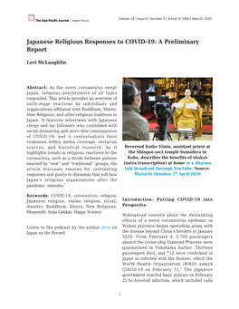 Japanese Religious Responses to COVID-19: a Preliminary Report