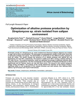Optimization of Alkaline Protease Production by Streptomyces Sp