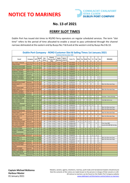 13-2021 Ferry Slot Times.Docx