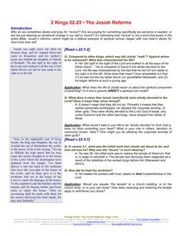 2 Kings 22-23 • the Josiah Reforms