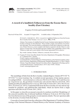 A Record of a Landbird (Telluraves) from the Eocene Ikovo Locality (East Ukraine)