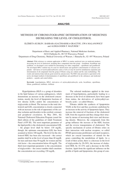 Methods of Chromatographic Determination of Medicines Decreasing the Level of Cholesterol