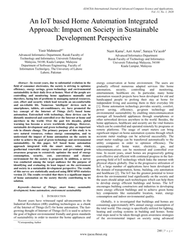 An Iot Based Home Automation Integrated Approach: Impact on Society in Sustainable Development Perspective