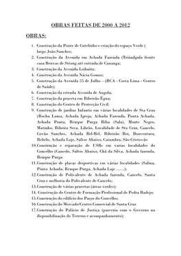 Obras Feitas De 2000 a 2012 Obras