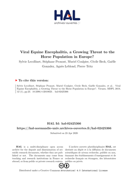 Viral Equine Encephalitis, a Growing Threat