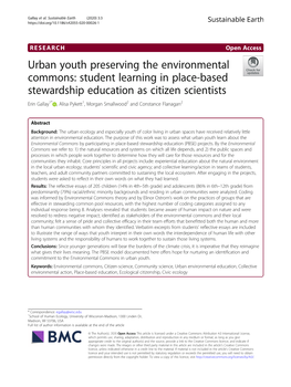 Student Learning in Place-Based Stewardship Education As Citizen Scientists Erin Gallay1* , Alisa Pykett1, Morgan Smallwood2 and Constance Flanagan2