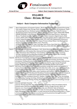 SYLLABUS Class – B.Com