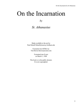 On the Incarnation- St. Athanasius