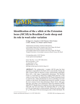 MC1R) in Brazilian Creole Sheep and Its Role in Wool Color Variation