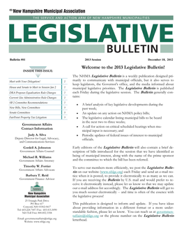 Welcome to the 2013 Legislative Bulletin!