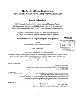 The Seeds of Solar Innovation: How a Nation Can Grow a Competitive Advantage by Donny Holaschutz