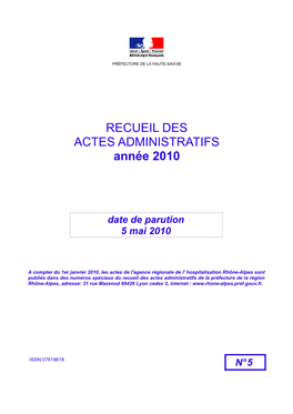 Recueil Des Actes Administratifs Du 5 Mai 2010