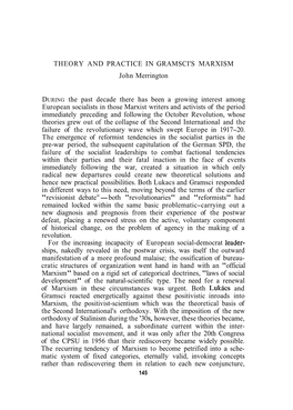 THEORY and PRACTICE in GRAMSCI's MARXISM John Merrington