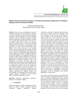 Biblical Redaction and the Emergence of Absolute Monotheism: Implications for Religious Dialogue and Socio-Political Stability