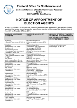 Notice of Appointment of Election Agents