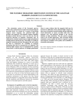 The Flexible Migratory Orientation System of the Savannah Sparrow (Passerculus Sandwichensis)