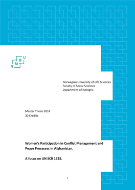 Women's Participation in Conflict Management and Peace Processes, with a Focus on the United Nations Security Council Resolution 1325