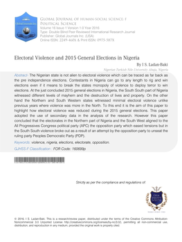 Electoral Violence and 2015 General Elections in Nigeria by I S