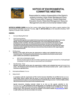 Notice of Environmental Committee Meeting