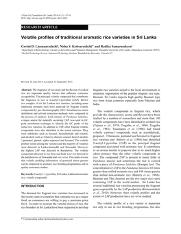 Volatile Profiles of Traditional Aromatic Rice Varieties in Sri Lanka