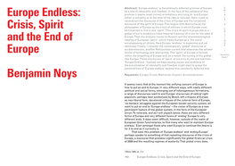 Crisis, Spirit and the End of Europe Benjamin Noys