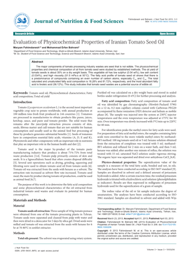 Evaluation of Physicochemical Properties of Iranian Tomato Seed