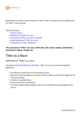 Synonyms and Related Words. What Is Another Word for TITHE?