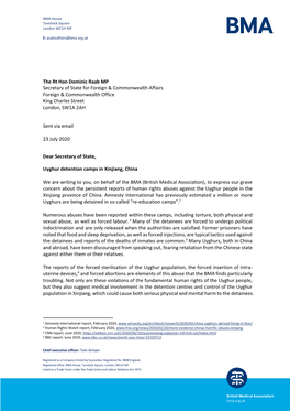 Read Our Letter to the Foreign Secretary, Dominic Raab MP, July 2020