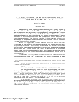 Islamaphobia, Neo-Orientalism, and the Specter of Jihad: Problems Facing Muslim Litigants in U.S