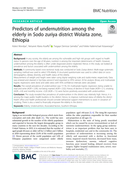 Predictors of Undernutrition Among the Elderly in Sodo Zuriya District