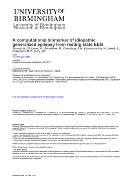 A Computational Biomarker of Idiopathic Generalized