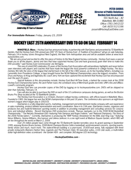 Hockey East 25Th Anniversary Dvd to Go on Sale February 14