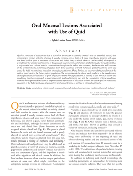 Oral Mucosal Lesions Associated with Use of Quid