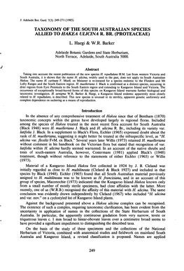 Taxonomy of the South Australian Species Allied to Hakea Ulicina R. Br