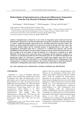 Redescription of Gigantspinosaurus Sichuanensis (Dinosauria, Stegosauria) from the Late Jurassic of Sichuan, Southwestern China