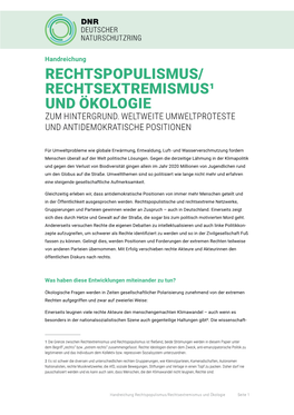 Rechtspopulismus/ Rechtsextremismus¹ Und Ökologie Zum Hintergrund