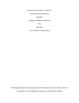 International Law Documents, Neutrality, Breaking of Diplomatic Relations