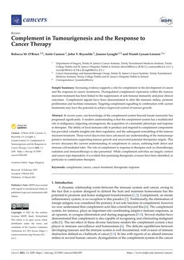 Complement in Tumourigenesis and the Response to Cancer Therapy