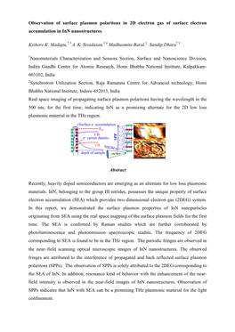 Observation of Surface Plasmon Polaritons in 2D Electron Gas of Surface Electron Accumulation in Inn Nanostructures