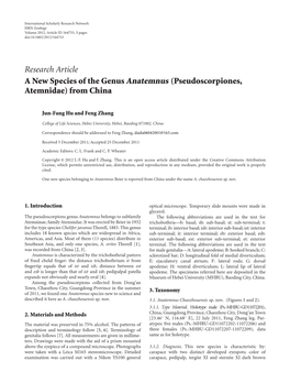 A New Species of the Genus Anatemnus (Pseudoscorpiones, Atemnidae) from China